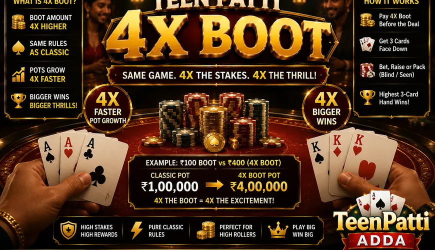 Teen Patti 4X Boot variant — game image of high-stake boot play