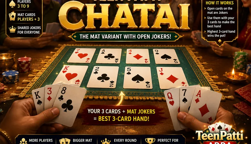 Teen Patti Chatai variant — photo of the shared open-joker mat layout