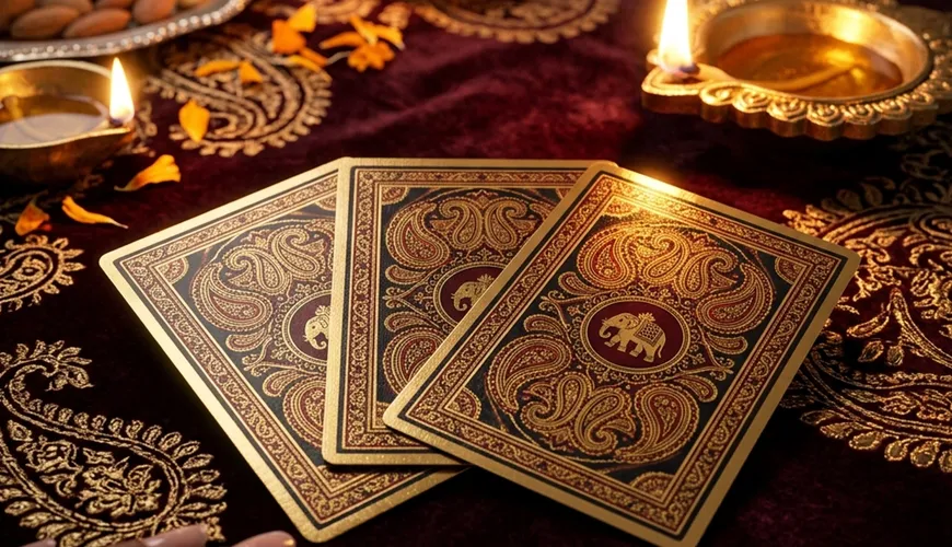 Teen Patti meaning cultural card backs with diya lamps