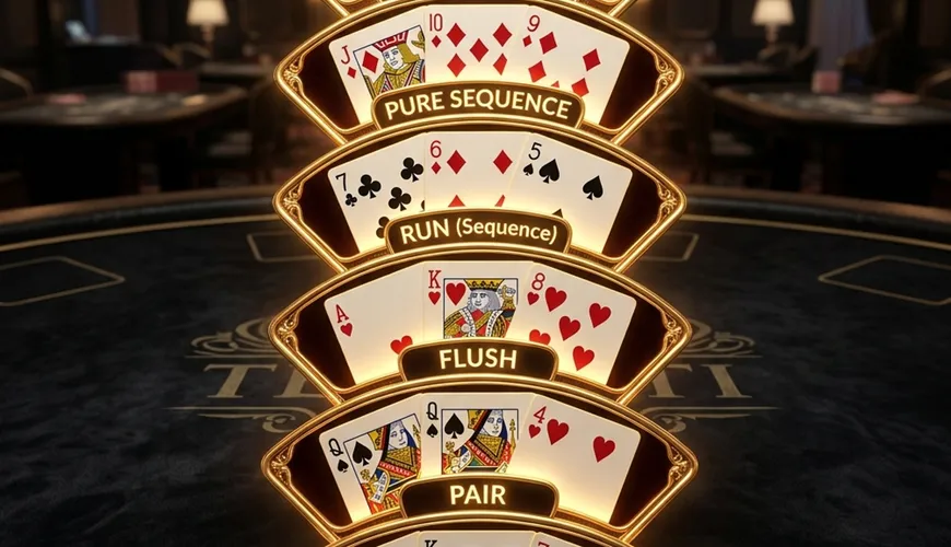 3 Patti sequence and hand rankings hierarchy chart