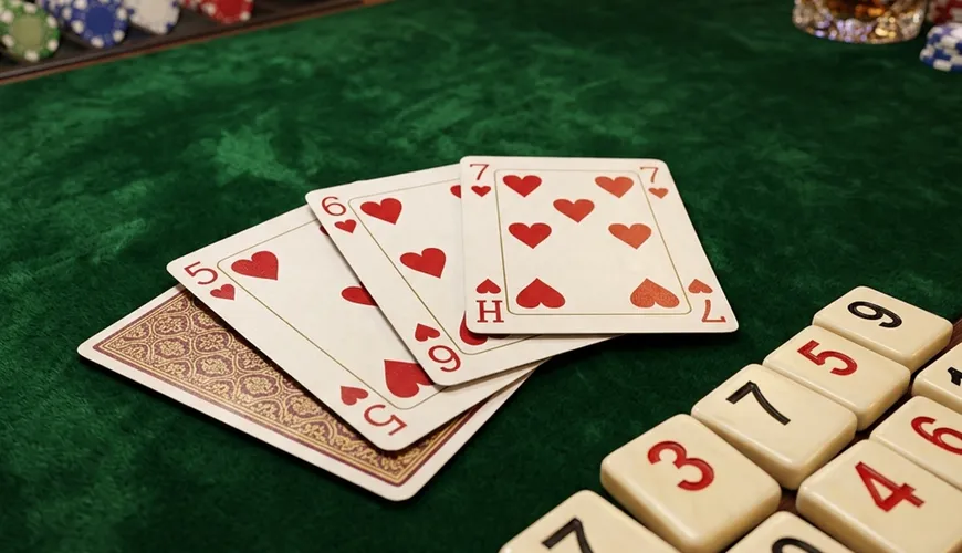 Teen Patti Rummy hybrid showing sequence cards and ivory rummy tiles